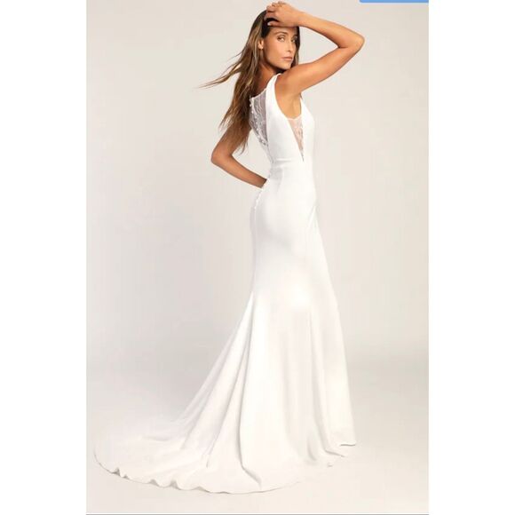 Lulus Long Lasting Love Ivory Lace V-Neck Mermaid Wedding Dress S - Picture 1 of 7